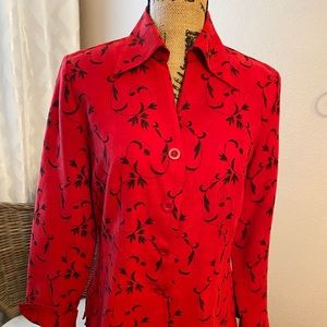 Dressbarn-Red shirt with Black embroidery.